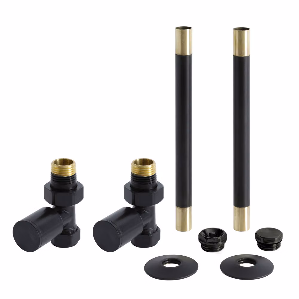 Set di Tubi e Valvole Dritte per Radiatore - Stile Moderno - Nero