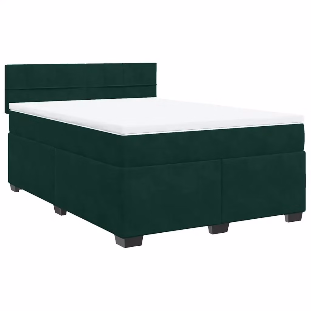 Letto Ibrido vidaXL con Giroletto a Molle e Materasso in Velluto Verde Scuro e Bianco, Struttura in Legno di Pino, L/P: 160 x 200 cm – 2