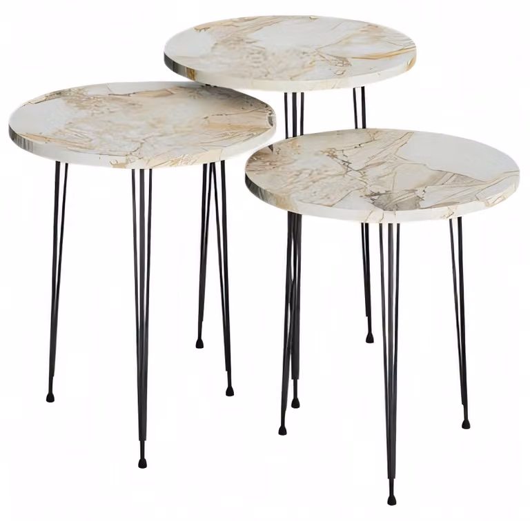 Elegantes Beiges Couchtisch-Set aus Holz und Metall