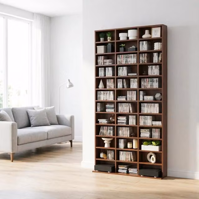 Scaffale porta CD 102x23.5x195 cm con 36 scomparti regolabili in MDF marrone
