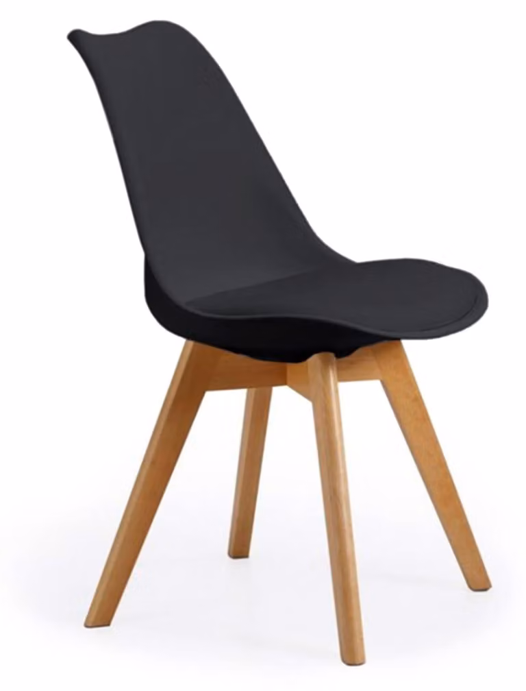 Sedia da pranzo in stile scandinavo, dimensioni 47x42x84 cm, colore nero, gambe in legno di faggio