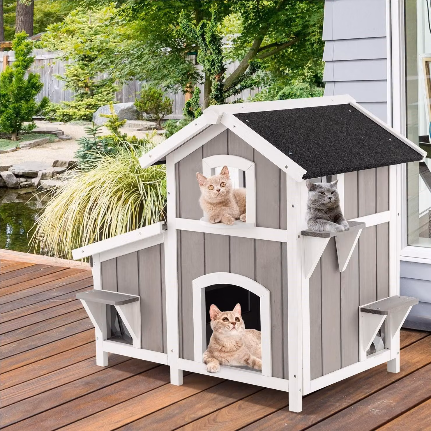 Cuccia per gatti - Casetta per gatti - Villa per gatti - Alloggio per animali domestici - Cuccia per gatti - Set da 2 con tetto in asfalto