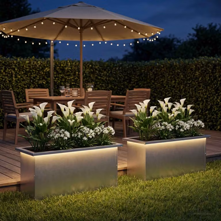 Set di 2 fioriere da giardino vidaXL con LED in metallo argento L 80 x P 30 x H 30 cm