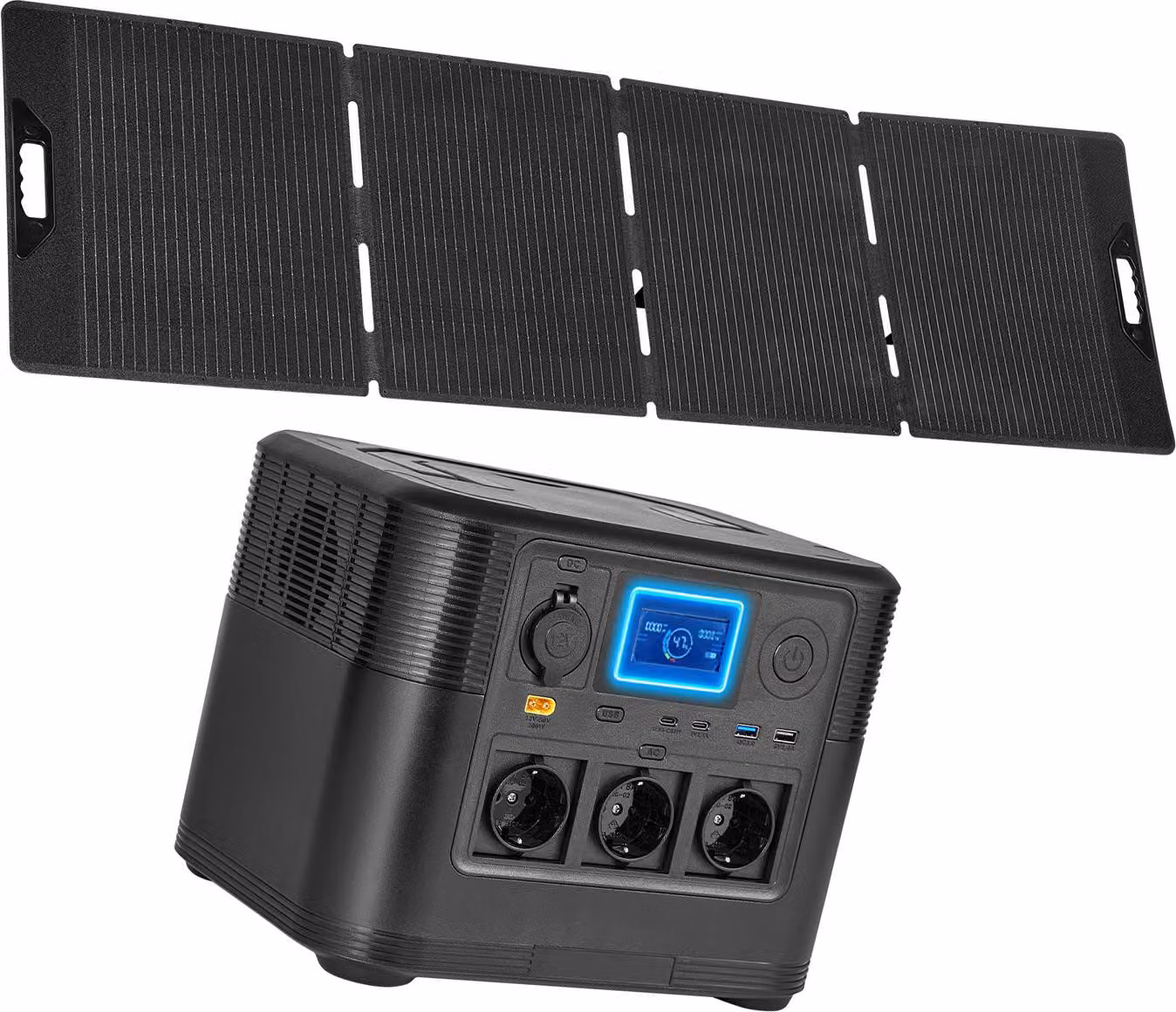 SucceBuy Powerstation portatile con pannello solare da 200 W, generatore solare da 1200 W, batteria LiFePO4 da 806 Wh e 9 porte, ideale come soluzione di alimentazione di emergenza per la casa, il campeggio e i viaggi in camper.