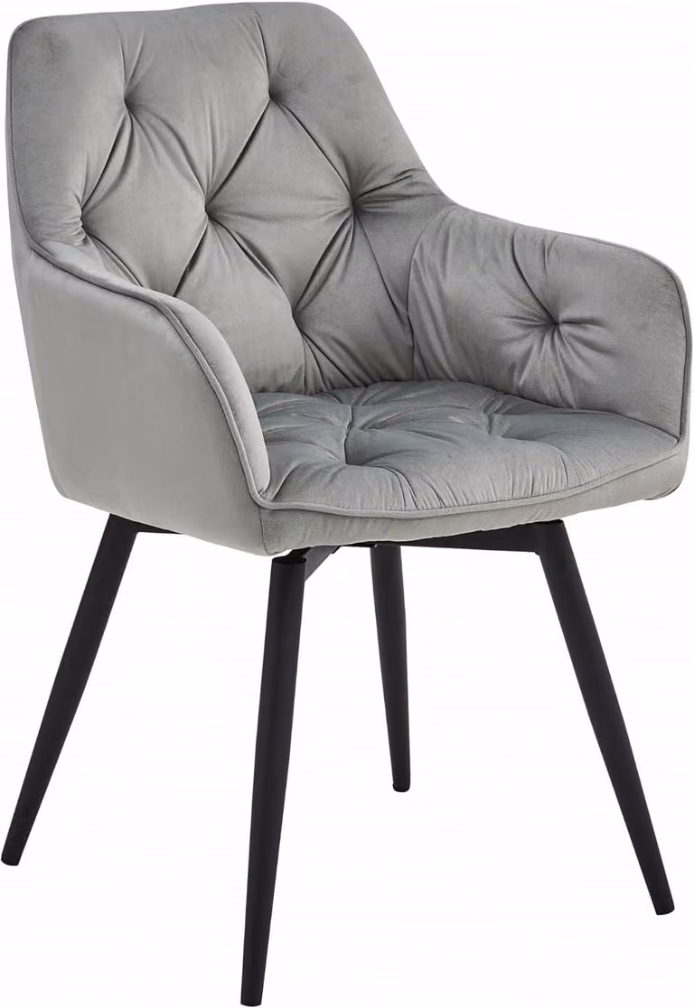 VBChome sedia girevole da pranzo sedia in velluto grigio argento imbottita con braccioli girevole a 360° - sedia da cucina sedia da soggiorno sedia da ufficio gambe in metallo nero