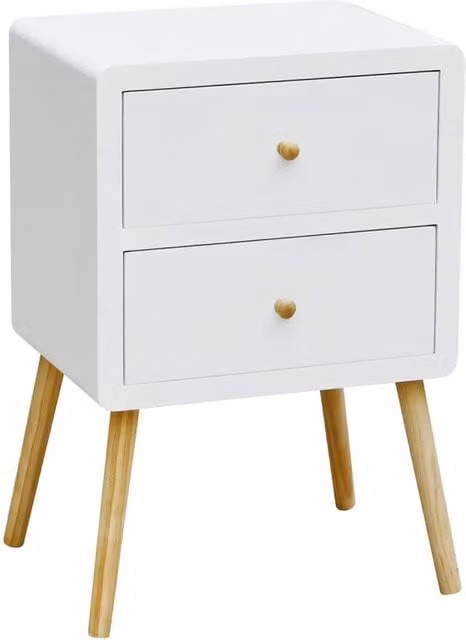 Comodino LÚZETE Lundgren con 2 cassetti in legno di pino bianco stile scandinavo
