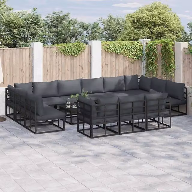 Set Divano da Giardino a Forma di U vidaXL in Alluminio Antracite con 13 Pezzi e Tavolino da Esterno – 1
