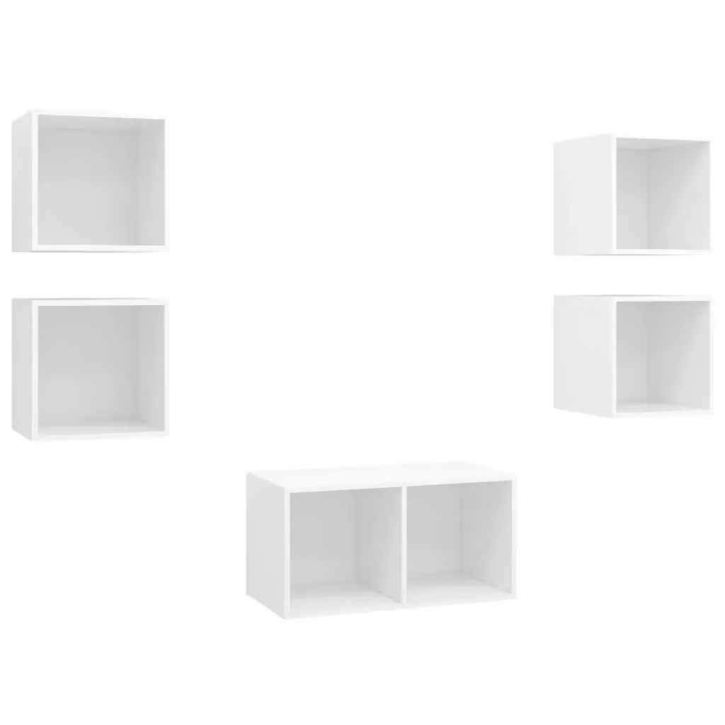 Set di mobili porta TV da 5 pezzi vidaXL in legno multistrato bianco stile minimalista per soggiorno – 2