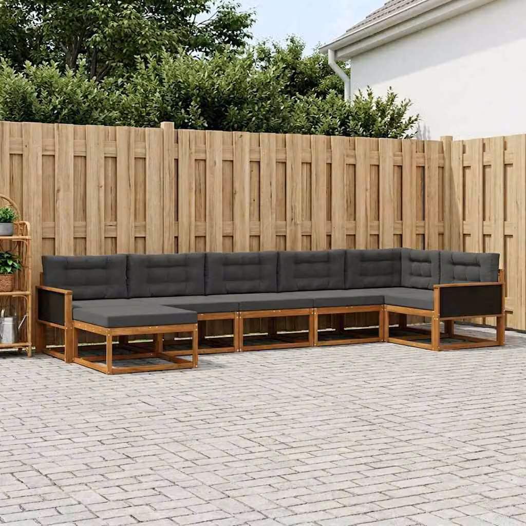vidaXL Set di divani da esterno a L composto da 7 pezzi in legno di acacia con cuscini, colori beige, antracite e marrone