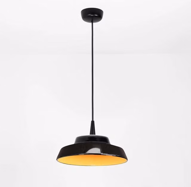 Lampada a sospensione Circus Black di Karman con diffusore in ceramica giallo e finiture oro/ottone, tecnologia LED integrata dimmerabile, diametro: 24 cm