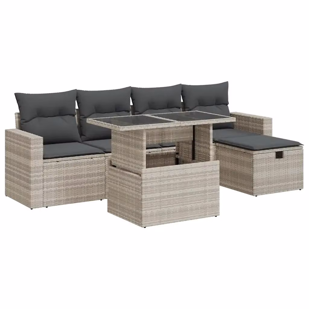 Set Divano da Giardino a L vidaXL in Polyrattan Grigio con 6 Pezzi e Cuscini Imbottiti – 2