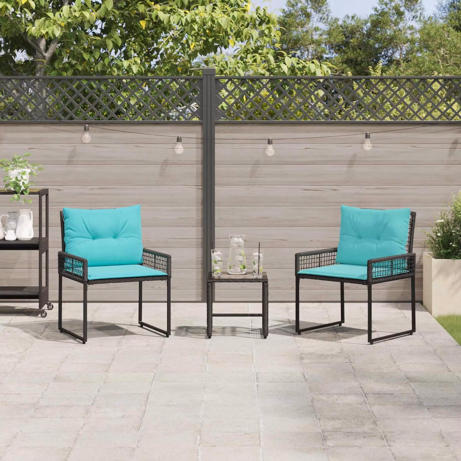 Maison Exclusive - Set di mobili da giardino, 3 pezzi, nero e turchese