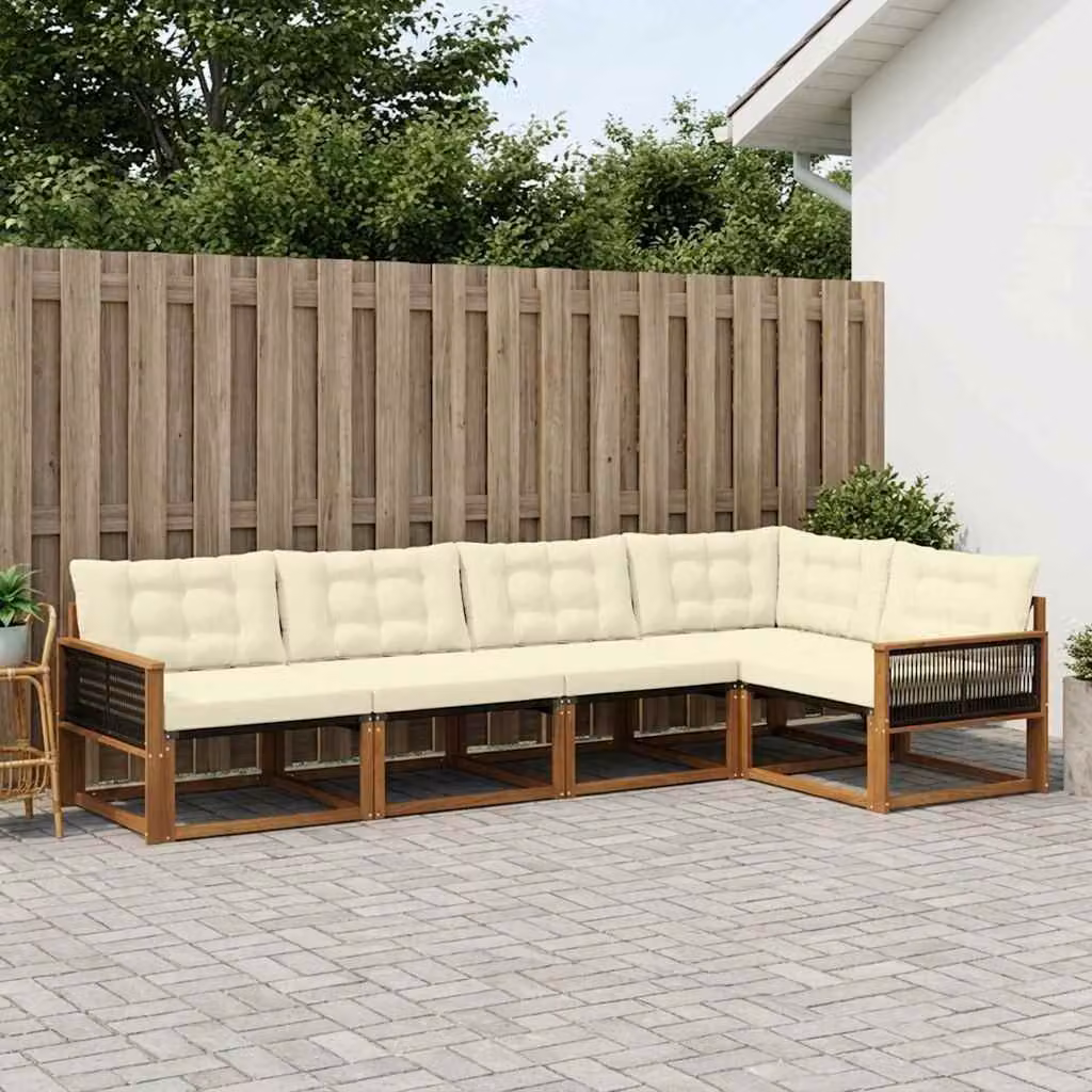 Set di divani da esterno vidaXL 5 pz in legno di acacia con cuscini beige e crema