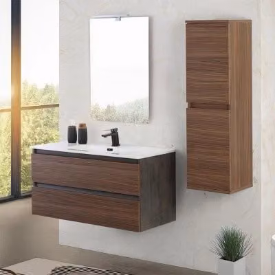 Mobile bagno sospeso Kleo Inbagno colore noce con ante e cassetti soft-close L: 100 cm – 1