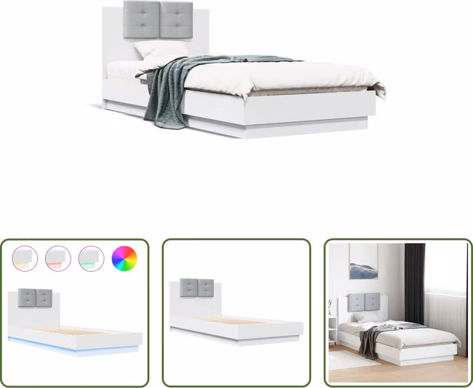 The Living Store Struttura letto con testiera e luci LED bianche 90x200 cm