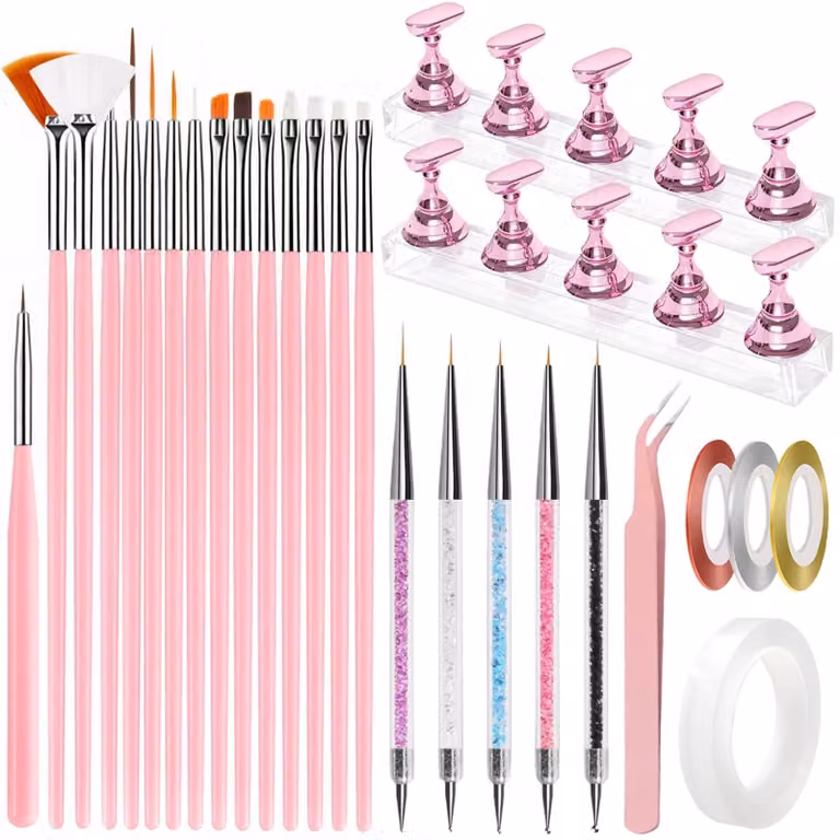 Kit completo per nail art – 35 pezzi, con pennelli e strumenti per applicare i prodotti