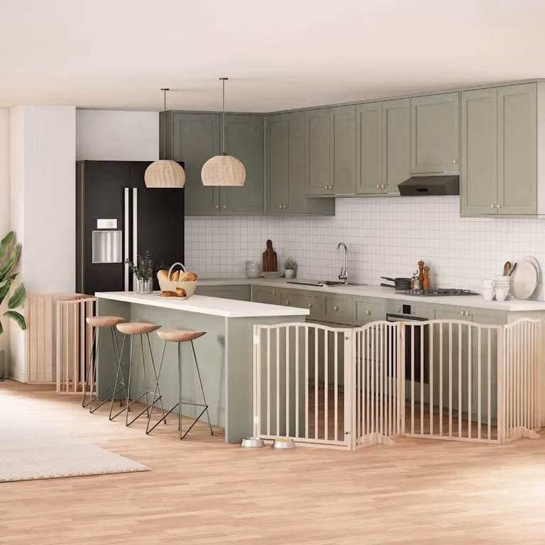 Cancello per cani pieghevole vidaXL in legno di pioppo con 10 pannelli, colore marrone o beige