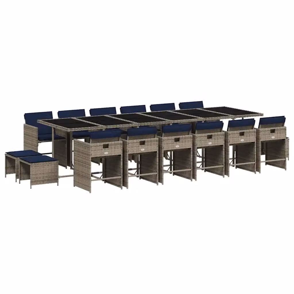 Set da pranzo da giardino vidaXL in polyrattan con cuscini e piano in vetro, 17 pezzi, Grigio – 2