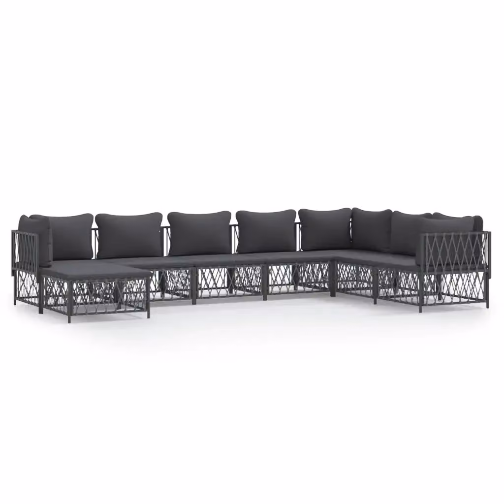 Set Salotto da Giardino vidaXL a Forma di L con 8 Pezzi, Struttura in Acciaio Verniciato a Polvere e Cuscini Antracite – 2