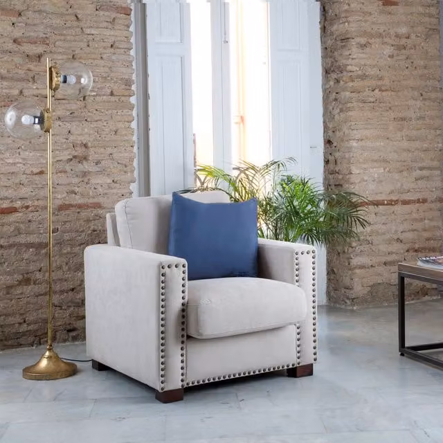 Poltrona da lettura Rabat Banak in stile industriale con braccioli, colore nero e beige