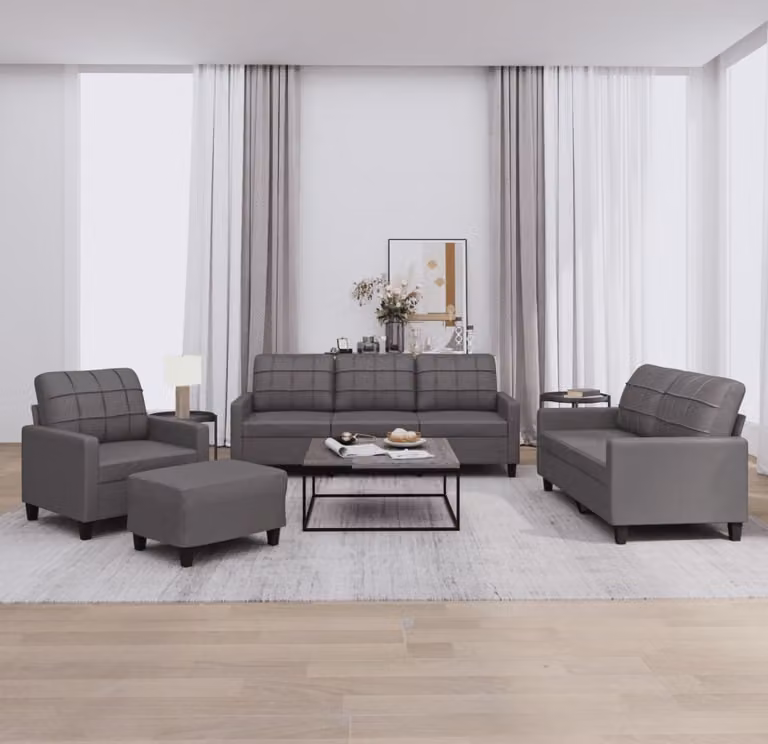Maison Exclusive - Set divano 4 pezzi con cuscini, in ecopelle grigia