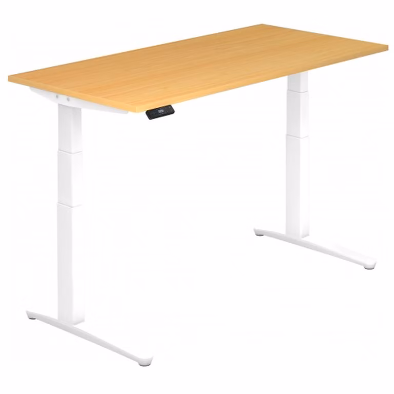 Scrivania Hammerbacher regolabile in altezza elettricamente, 160x80 cm, faggio/bianco