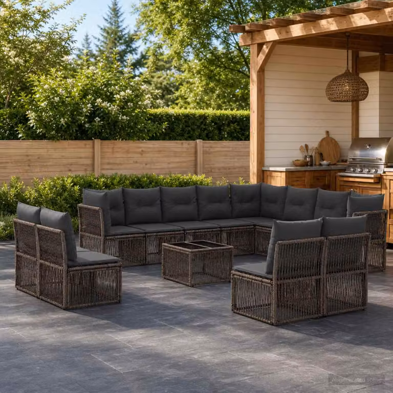 Maison Exclusive - Set da giardino composto da 13 pezzi, divano, colore grigio, realizzato in rattan sintetico