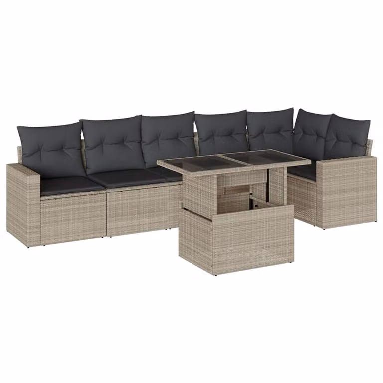 Set Divani da Giardino 7pz con Cuscini Grigio Chiaro Polyrattan