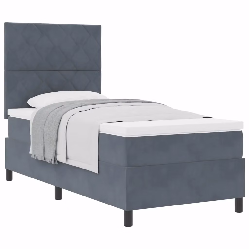 Letto a molle con testiera in velluto grigio vidaXL L/P: 90 x 190 cm – 2