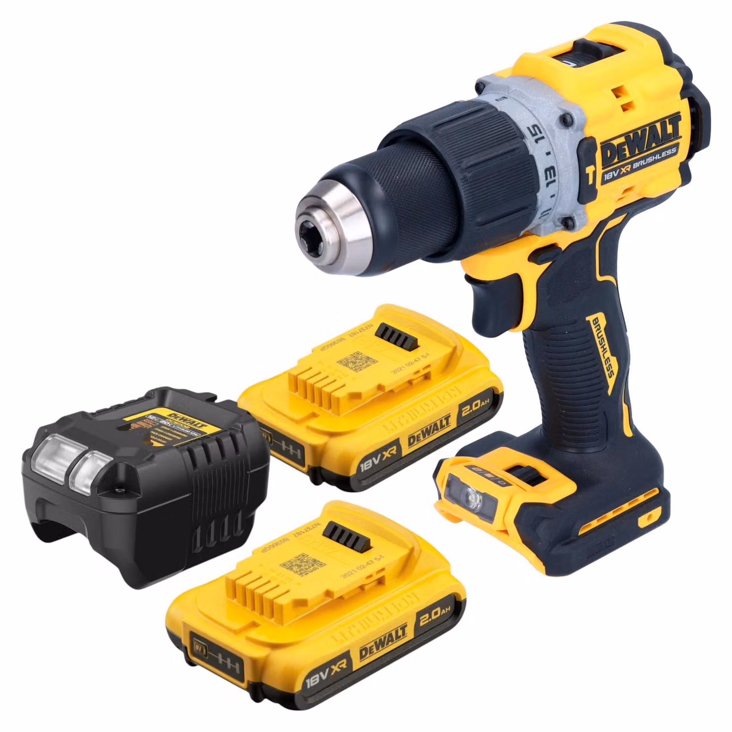 Trapano a percussione a batteria DeWalt DCD 805 D2 18 V 90 Nm senza spazzole + 2x batteria ricaricabile 2,0 Ah + caricabatterie
