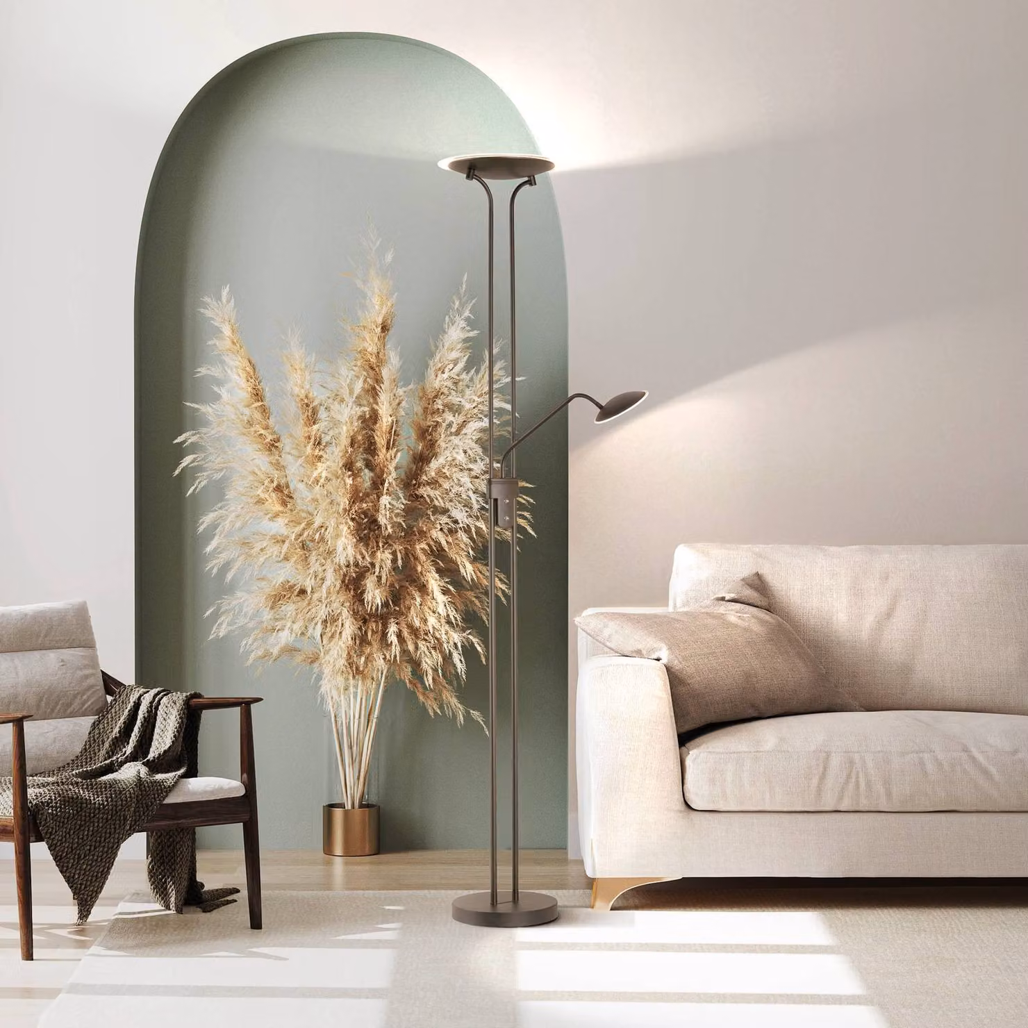 FISCHER & HONSEL Lampada da terra con luce lettura Tallri, dimmerabile, Nero, Soggiorno / Sala da pranzo, Metallo, Moderno, Lampada LED da terra