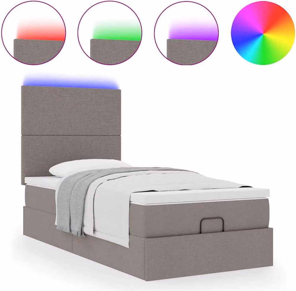 Struttura Letto Pouf con Materasso Tortora 90x190 cm in Tessuto