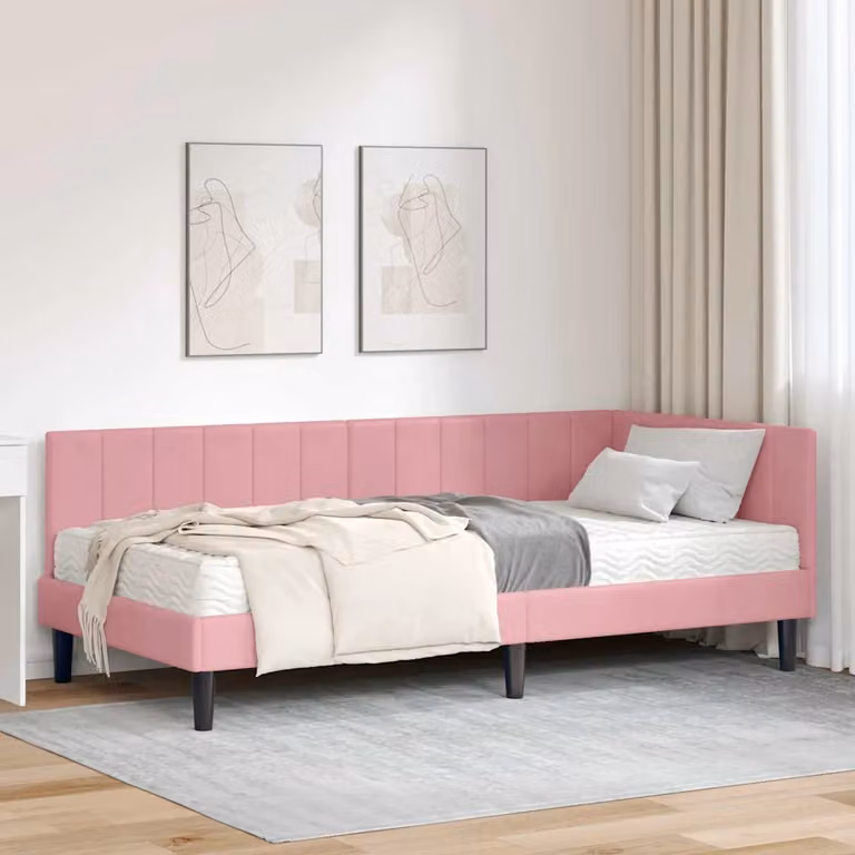 vidaXL Letto Angolare Moderno in Velluto Rosa con 2 Materassi in Schiuma L/P/H: 100 x 200 x 104 cm