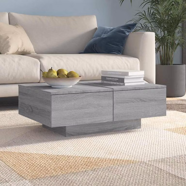Tavolino da salotto moderno vidaXL in legno grigio, L 90 cm x P 60 cm x H 31 cm