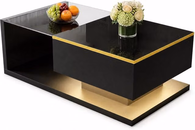 TAVOLINO DA SALOTTO 90x50 cm Nero Lucido in truciolare con LED 16 colori
