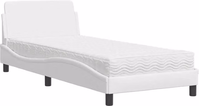 Letto singolo | Letto per adulti | Letto con Materasso Dover Bianco 80x200 cm in Similpelle