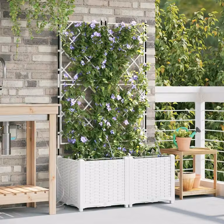 Set di 2 vasi da giardino vidaXL in plastica bianchi L/P/H: 80 x 40 x 142 cm