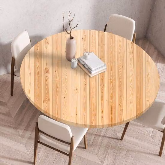 Tovaglia rotonda, lavabile, stampata in 3D, 140 cm, in legno leggero, per cucina, sala da pranzo, tavoli da picnic, con bordo elastico