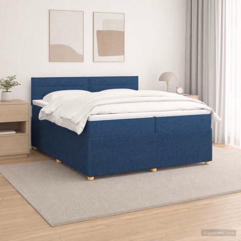 Letto box spring con materasso vidaXL in tessuto blu e multicolore con illuminazione sottostante e porta USB, L/P/H: 200 x 200 x 100,5 cm