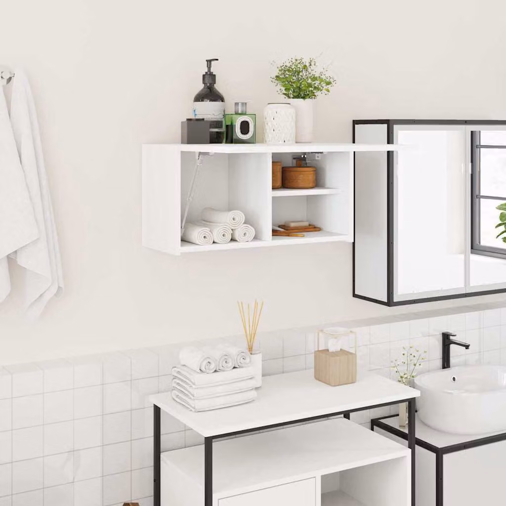 Mobile da bagno a parete vidaXL in legno bianco con ante a battente e ripiani interni L/P/H: 60 x 25 x 30 cm