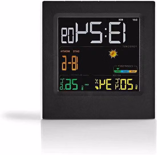 Stazione meteorologica da interno ed esterno - Dispositivo per la previsione del tempo e la misurazione dell'umidità - Ricezione di informazioni meteorologiche - Sensore wireless incluso - 460 grammi - Bianco e nero
