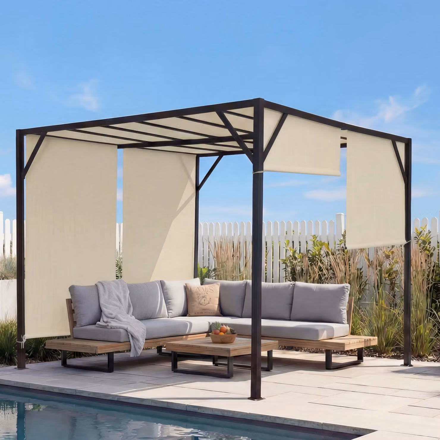Pergola Baia, copertura per patio a padiglione da giardino, robusta struttura in acciaio da 6 cm + tetto scorrevole ~ 3x3m