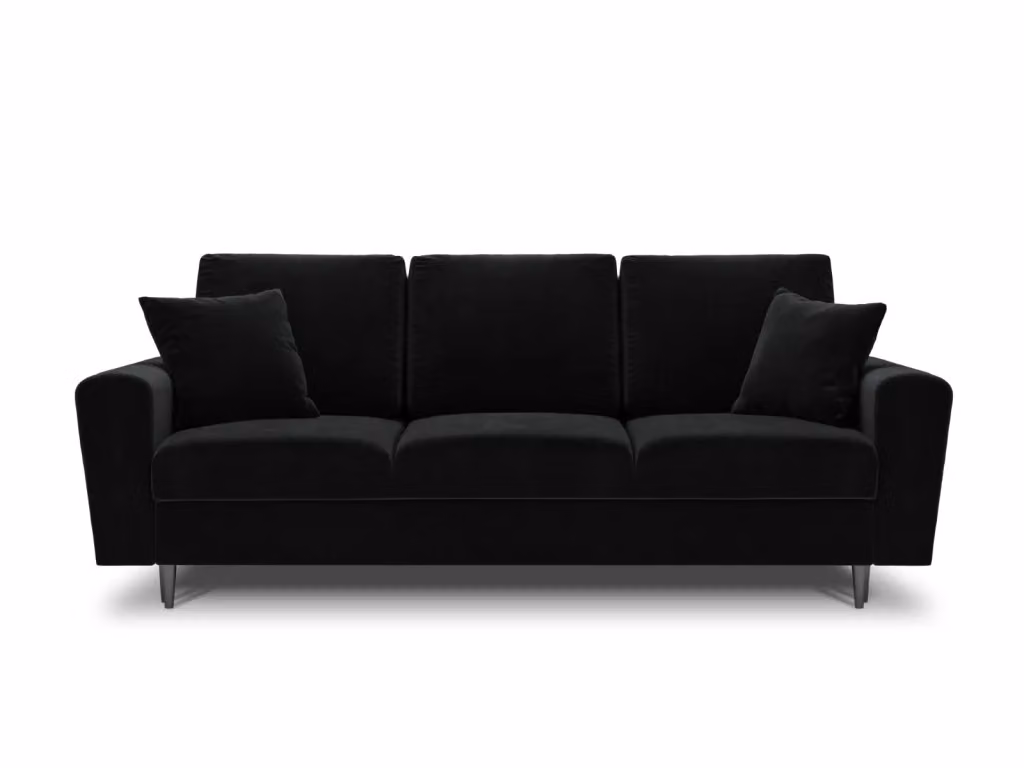 Divano convertibile con contenitore Kyoto Cosmopolitan Design a 3 posti in velluto nero con funzione letto e struttura in legno e metallo – 2