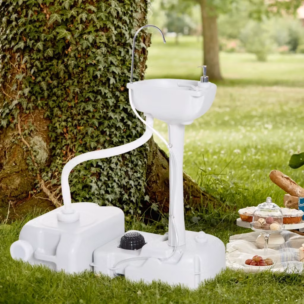 Lavabo Portatile Outsunny con Serbatoio da 17L e Ruote Grigio H 103 x L 83 x P 50 cm – 2