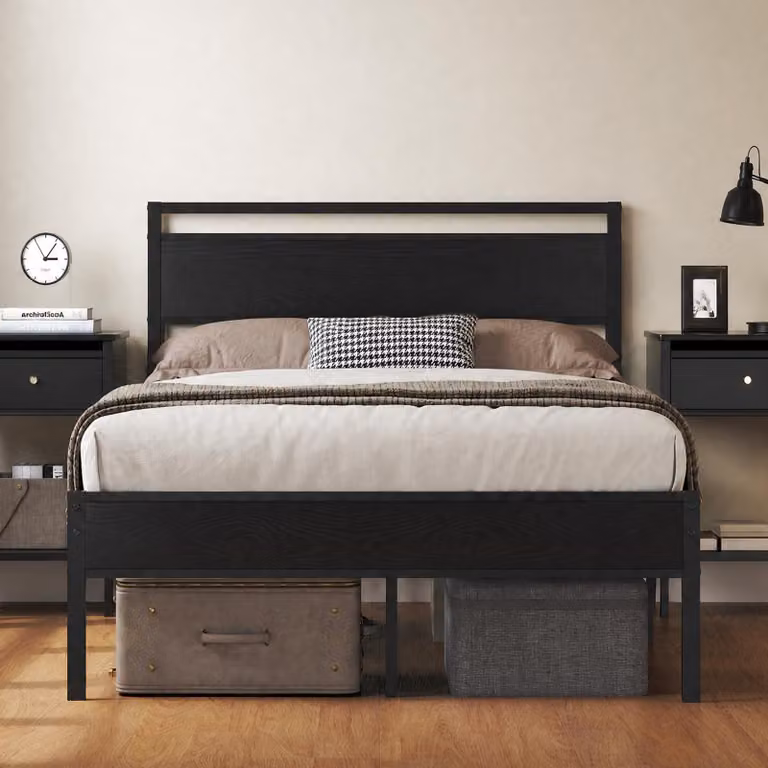 Letto 120x200 cm, struttura in metallo con rete a doghe, colore nero, capacità di carico: 590 kg