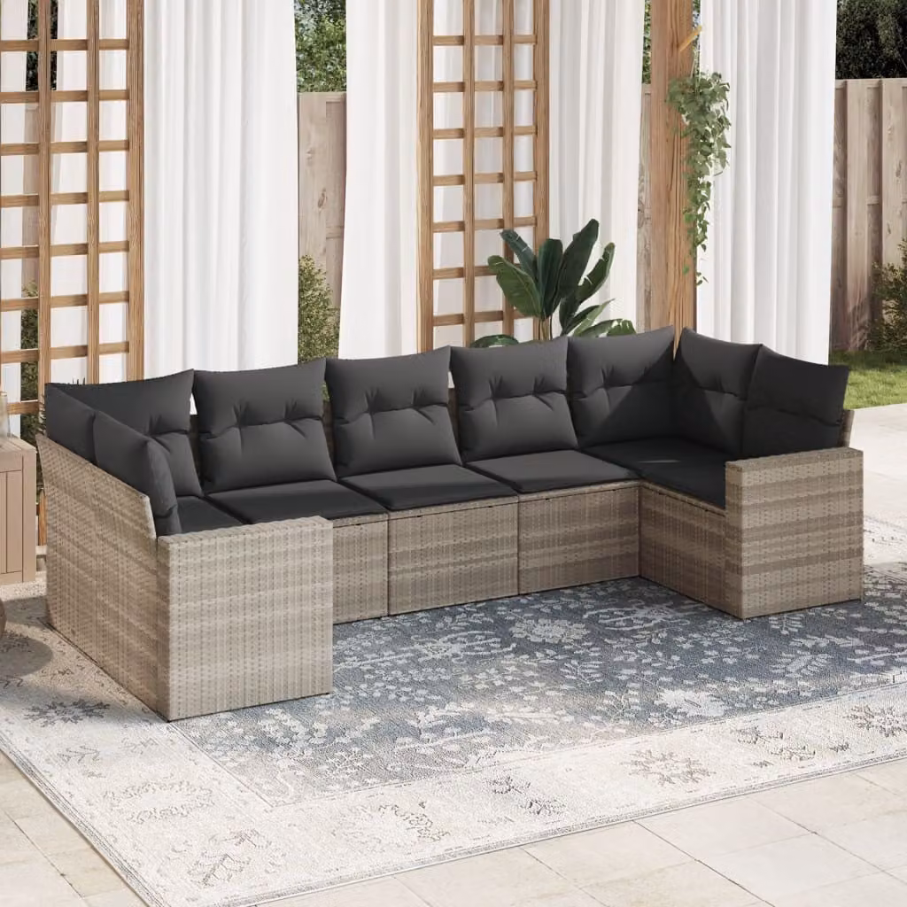Maison Exclusive - Set Divani da Giardino 7pz con Cuscini Grigio Chiaro Polyrattan