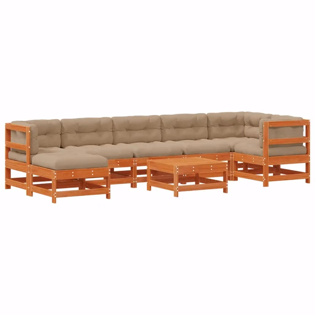 Set Lounge da Giardino Moderno vidaXL in Legno di Pino Cerato Marrone con 8 Pezzi e Cuscini Inclusi – 2