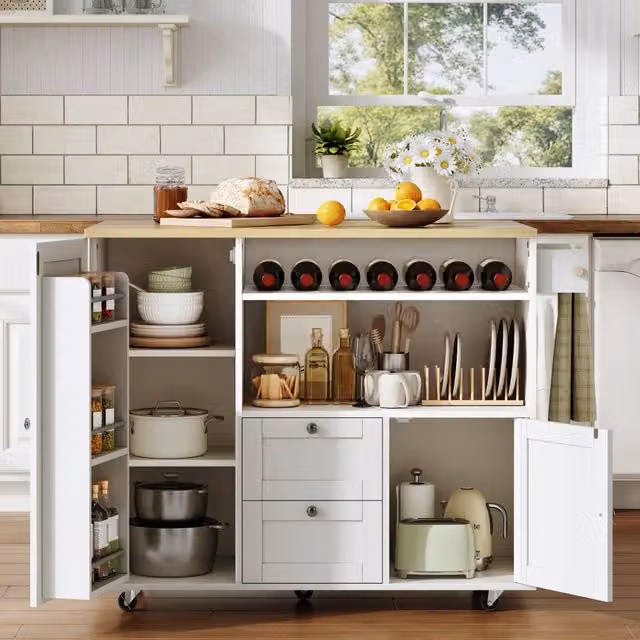 Mobile isola cucina Minimal con cassetti effetto rovere e finitura bianca L: 104 cm, P: 45 cm, H: 89 cm