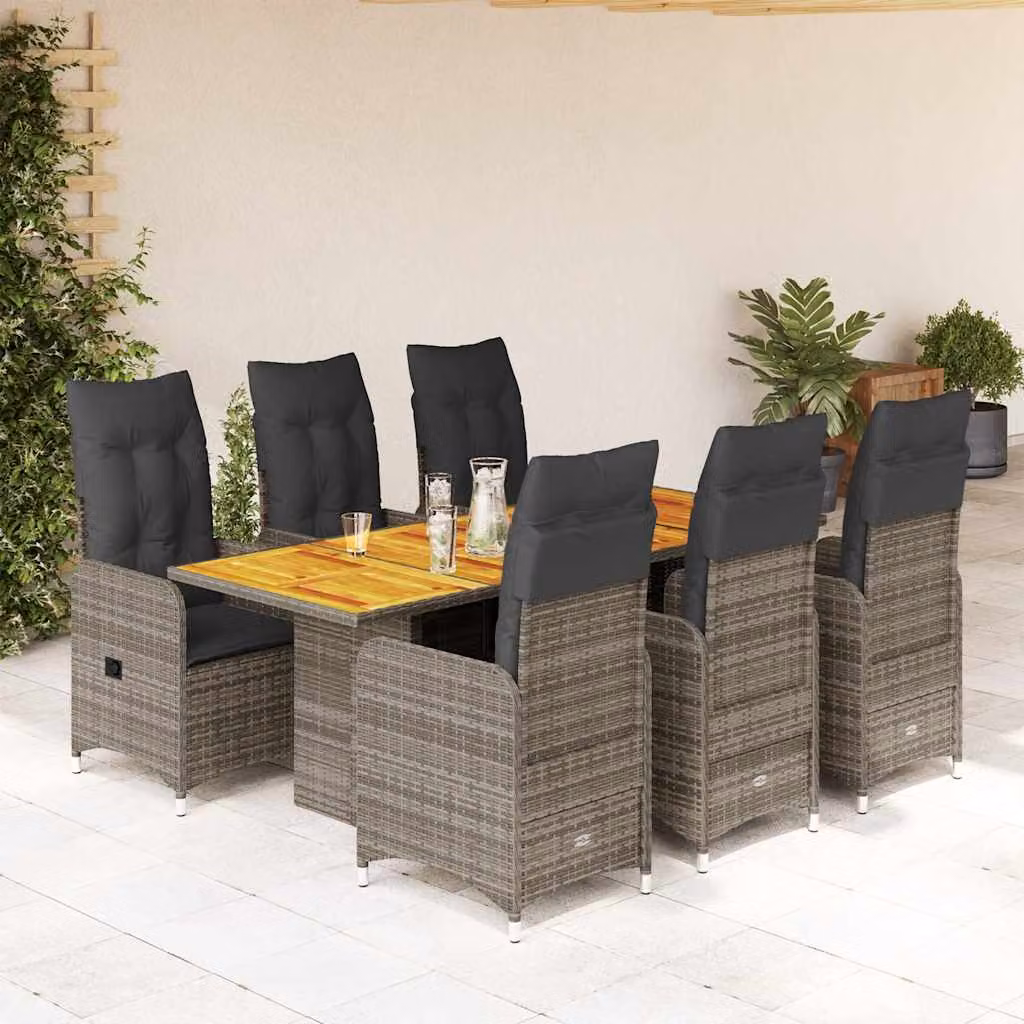 Set Bistrò da Giardino vidaXL 7 pz in Polyrattan e Legno di Acacia Grigio – 1