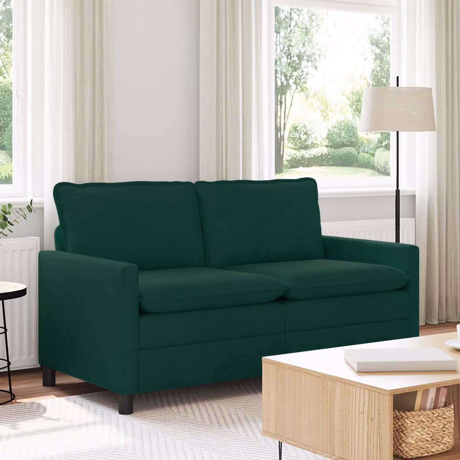 Divano moderno vidaXL in velluto verde scuro con struttura in metallo L: 156 cm, P: 81 cm, H: 87,5 cm